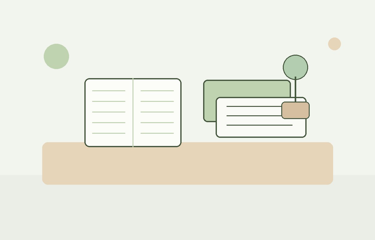 Neutral illustration of notes, folders and everyday planning materials.