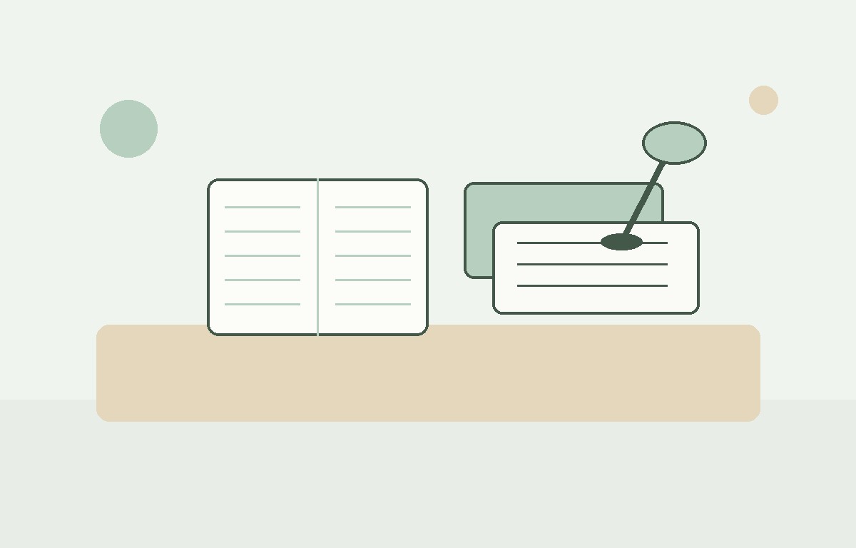 Organized desk with folders, notes and reference materials