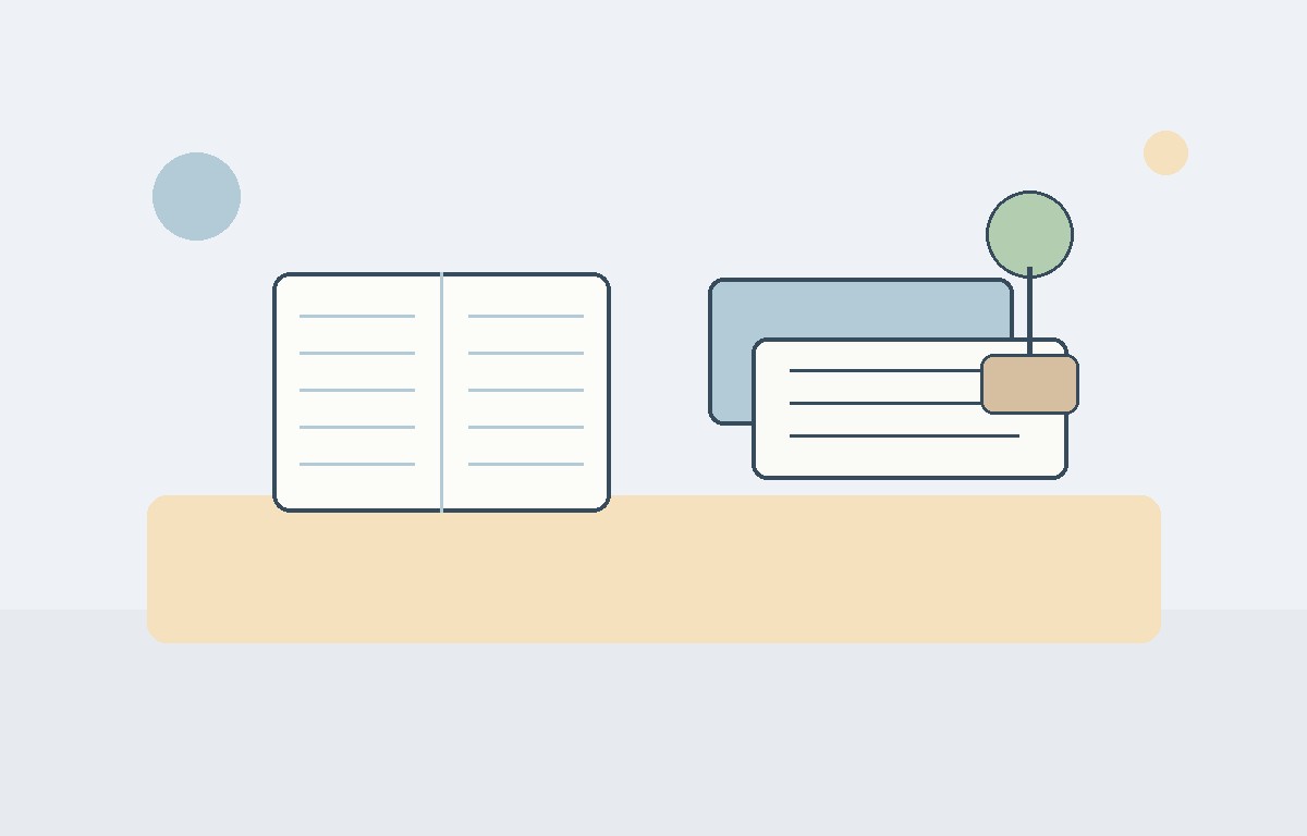 Notebook, folders and a tidy desk arranged for everyday planning