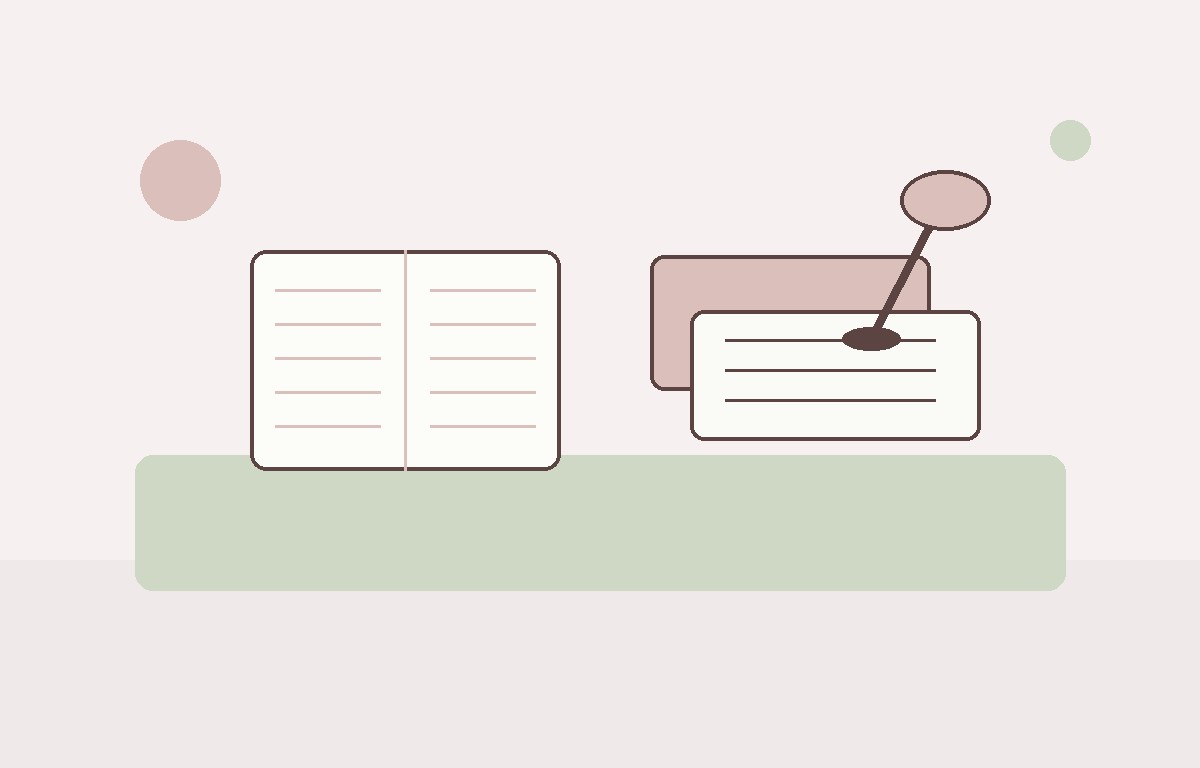 Shared folders and labelled reference cards on a desk